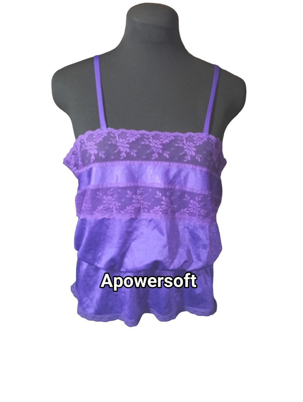 Purple Lace Trim Satin Cami Top - Brand Not Visible